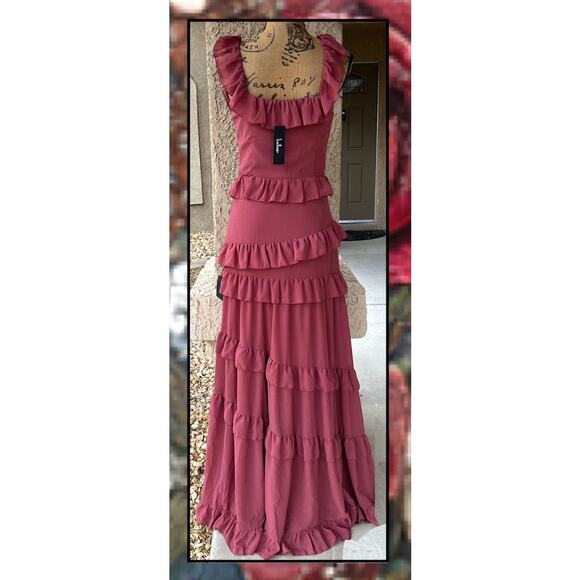 Lulus Compelling Romantic Rusty Rose Ruffled Tiered Maxi Dress Size S - Picture 4 of 11